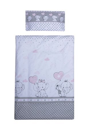 Bebe Royal Lenjerie patut cu 3 piese 120x60 cm fete de schimb Elefant cu balon inima roz