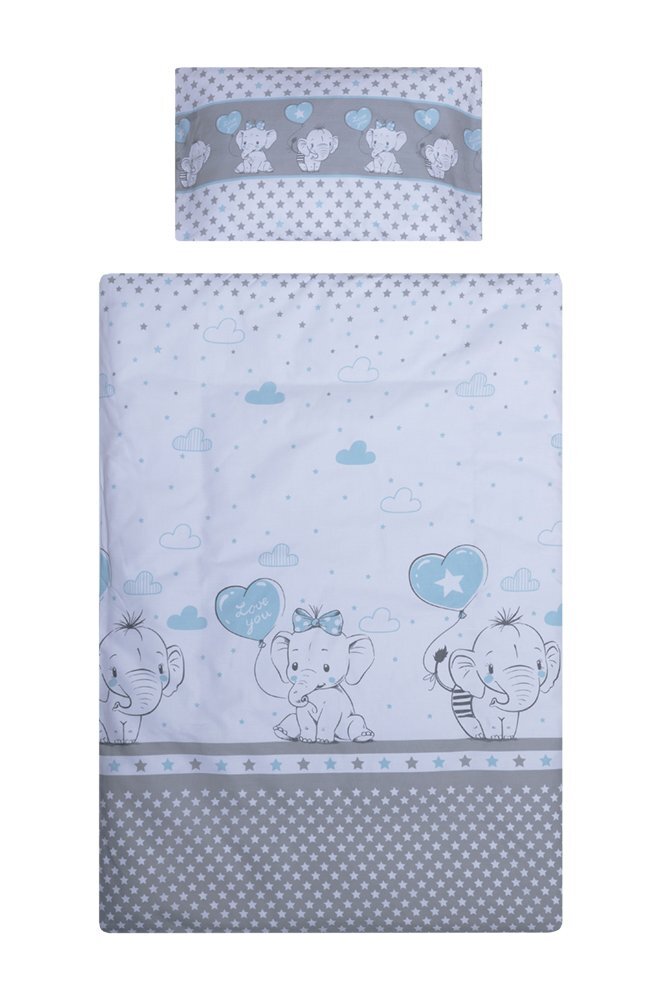 Bebe Royal Lenjerie patut cu 3 piese 140x70 cm Elefant cu balon inima albastra