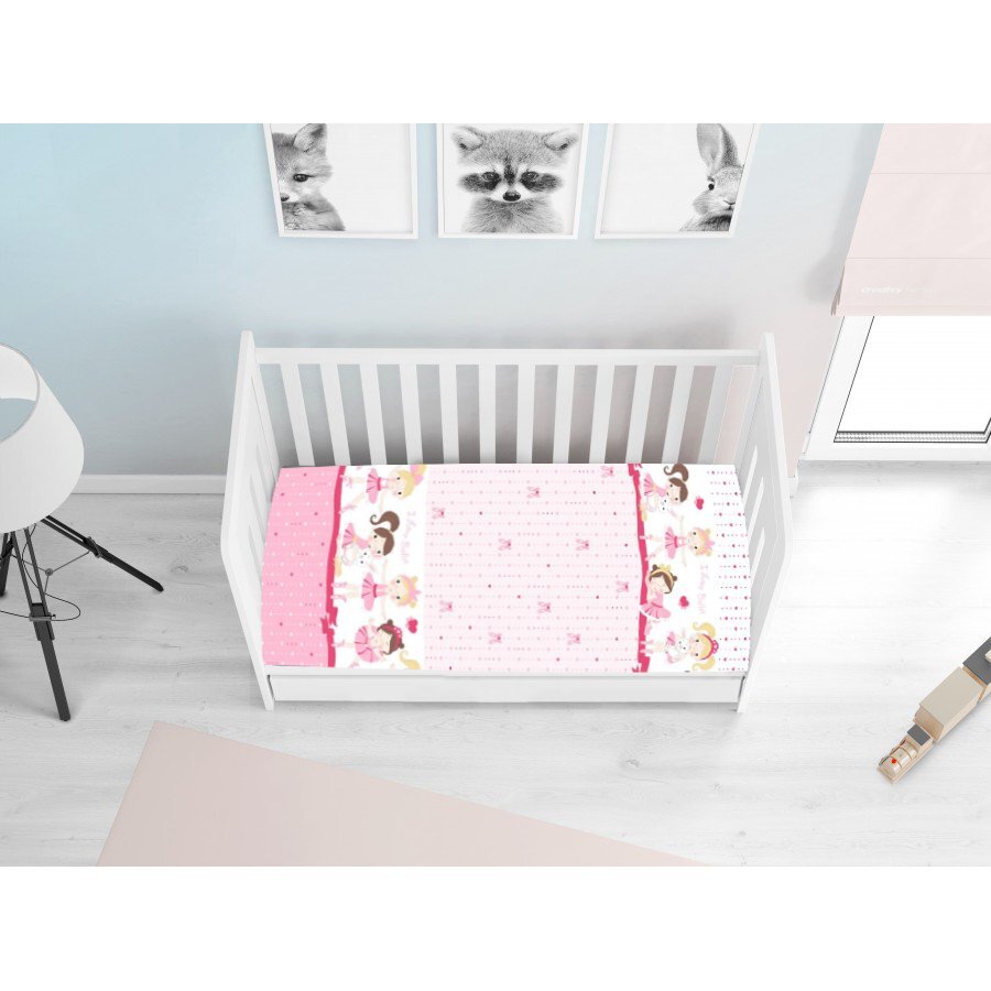 Bebe Royal Lenjerie patut cu 4 piese 120x60 cm Balerina fond roz