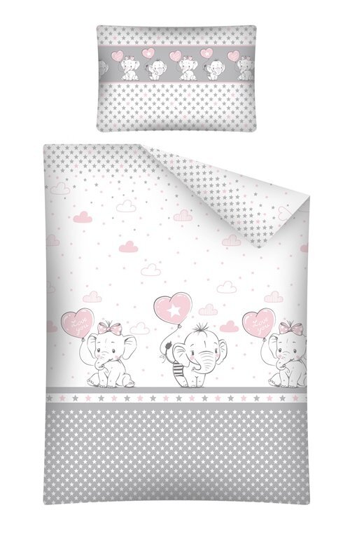 Bebe Royal Lenjerie patut cu 5 piese 120x60 cm Elefant cu balon inima roz