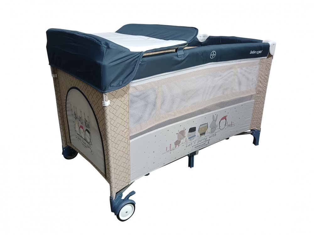 Bebe Royal Patut Little Friend albastru pliabil cu masuta de infasat usita cu fermoar roti cu sistem de blocare geanta de transport