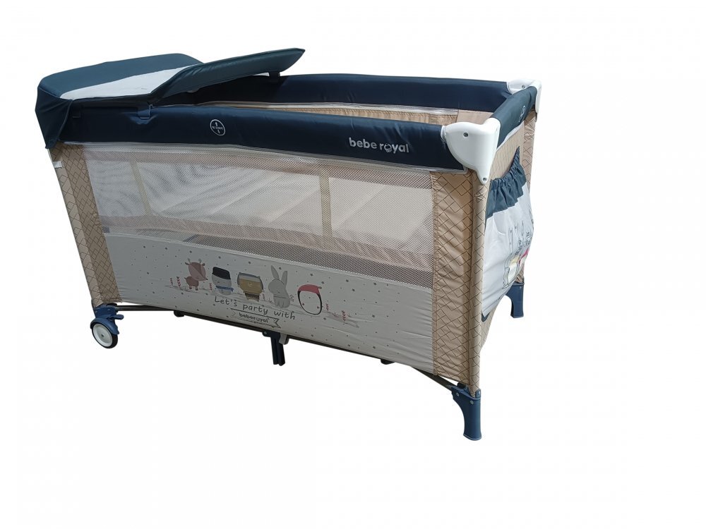 Bebe Royal Patut Little Friend albastru pliabil cu masuta de infasat usita cu fermoar roti cu sistem de blocare geanta de transport