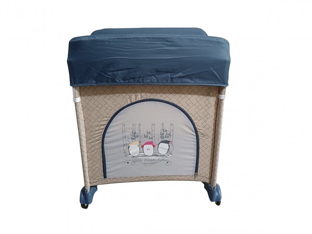 Bebe Royal Patut Little Friend albastru pliabil cu masuta de infasat usita cu fermoar roti cu sistem de blocare geanta de transport