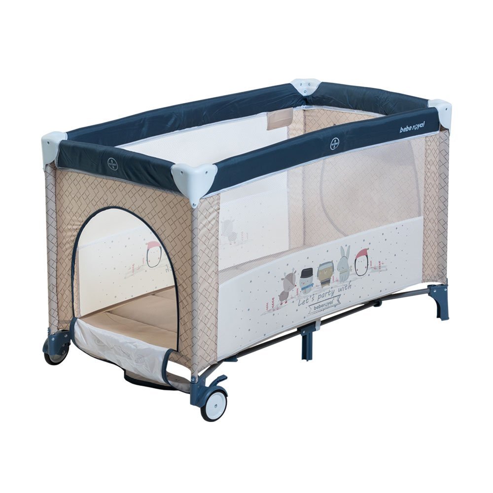 Bebe Royal Patut Little Friend albastru pliabil cu masuta de infasat usita cu fermoar roti cu sistem de blocare geanta de transport