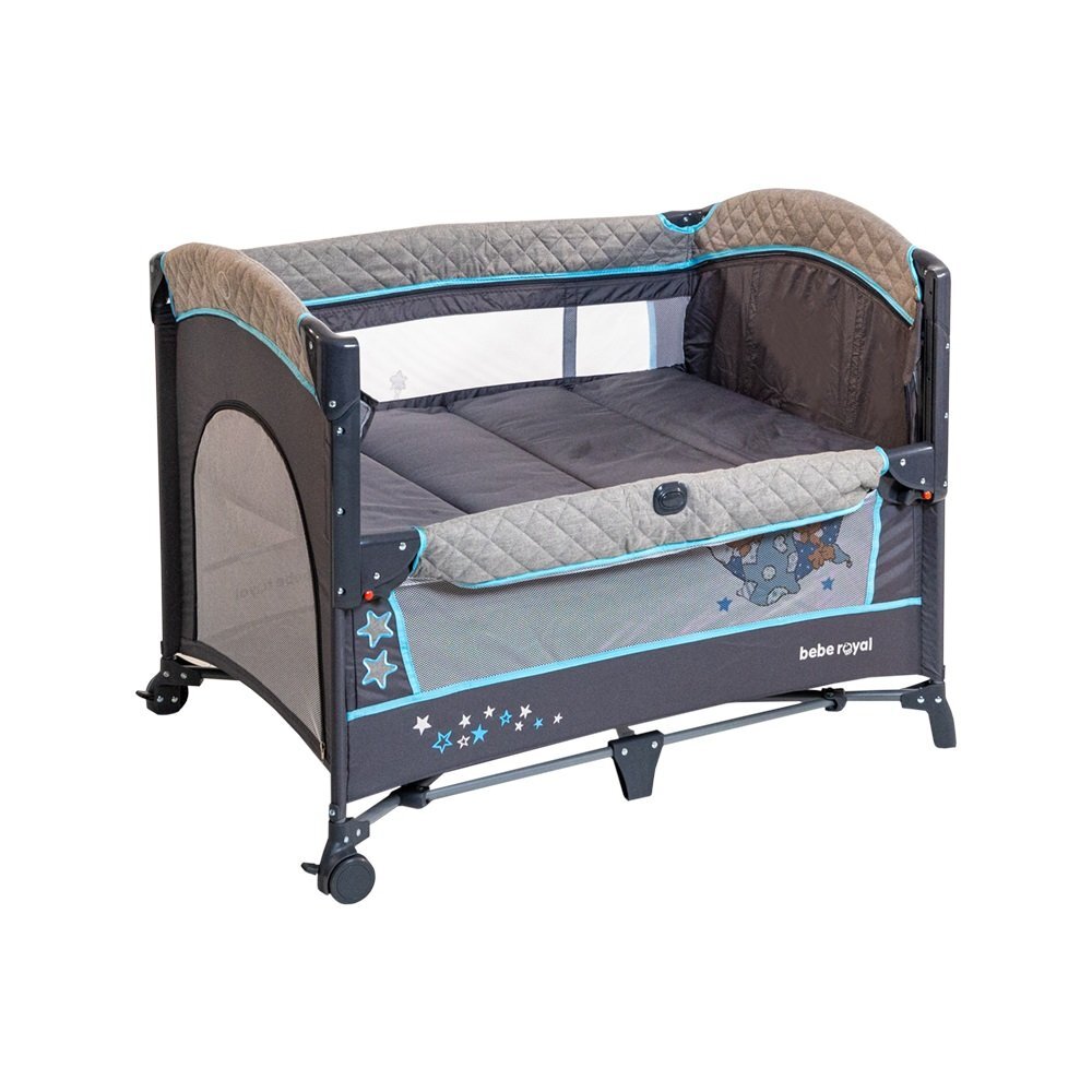 Bebe Royal Patut pliabil cu 2 nivele si laterala culisanta Dreaming Bear albastru