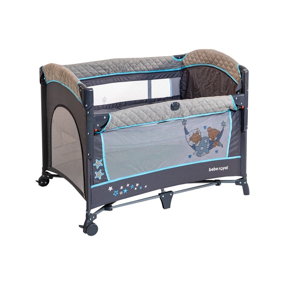 Bebe Royal Patut pliabil cu 2 nivele si laterala culisanta Dreaming Bear albastru