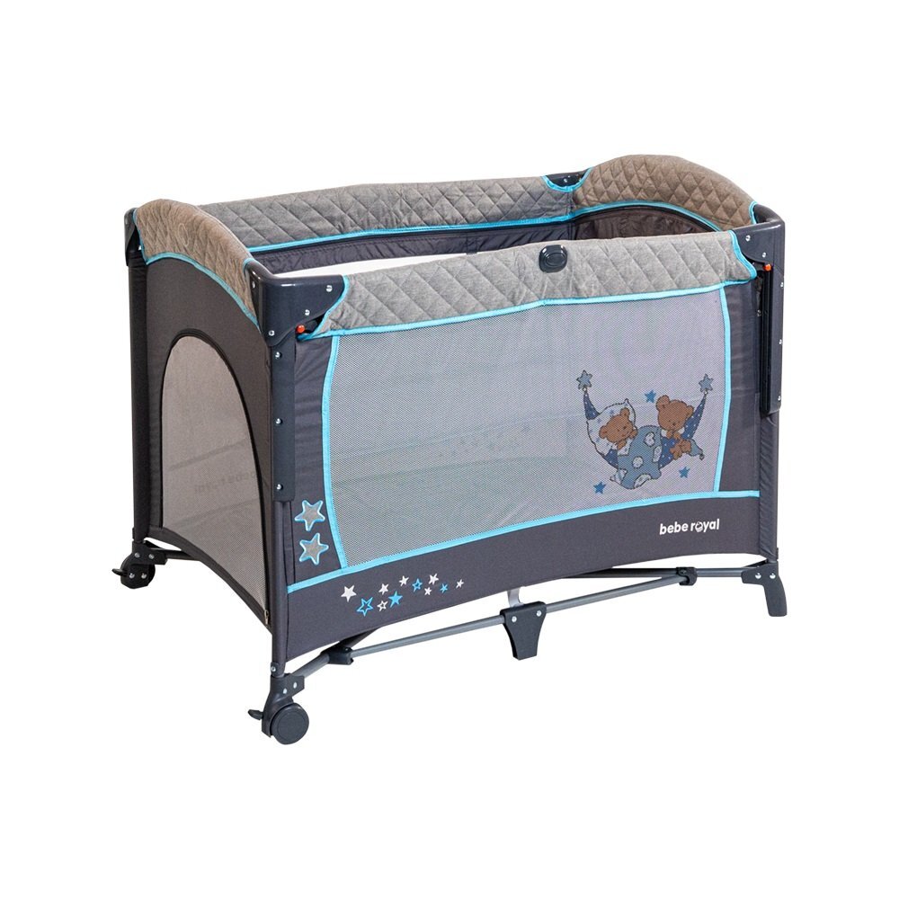 Bebe Royal Patut pliabil cu 2 nivele si laterala culisanta Dreaming Bear albastru