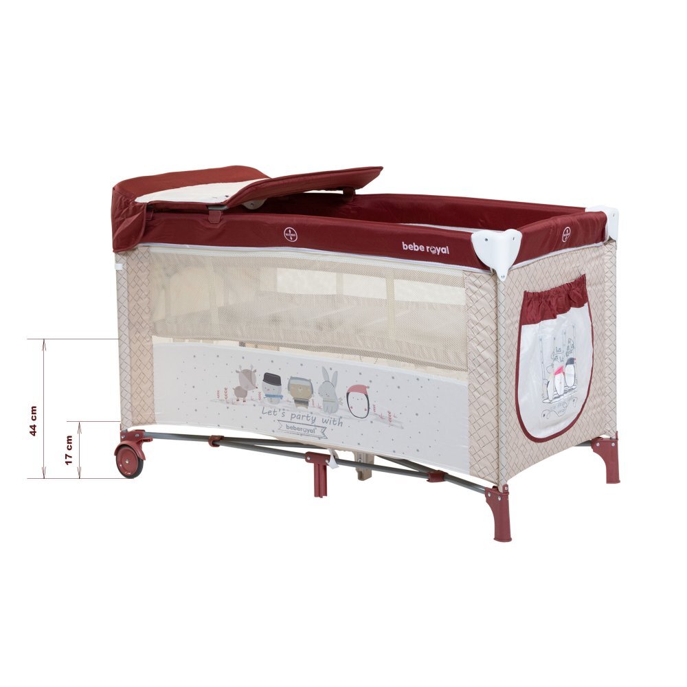 Bebe Royal Patut pliabil Little Friend Rosu pliabil cu masuta de infasat usita cu fermoar roti cu sistem de blocare geanta de transport