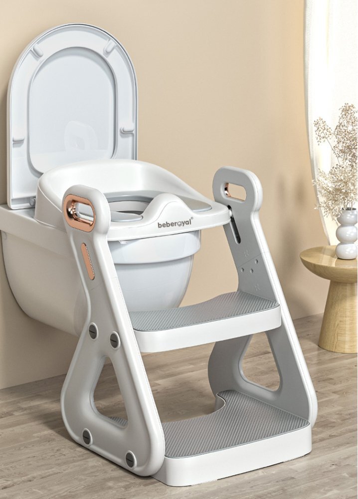 Bebe Royal Reductor de toaleta cu scarita 2 in 1 Beberoyal Little Joy Primo CremGri Deschis