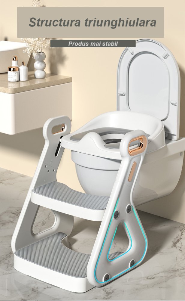 Bebe Royal Reductor de toaleta cu scarita 2 in 1 Beberoyal Little Joy Primo CremGri Deschis
