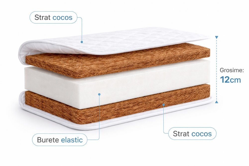 Bebe Royal Saltea Komfort cocos-burete-cocos husa detasabila 140x70x12 cm Beberoyal