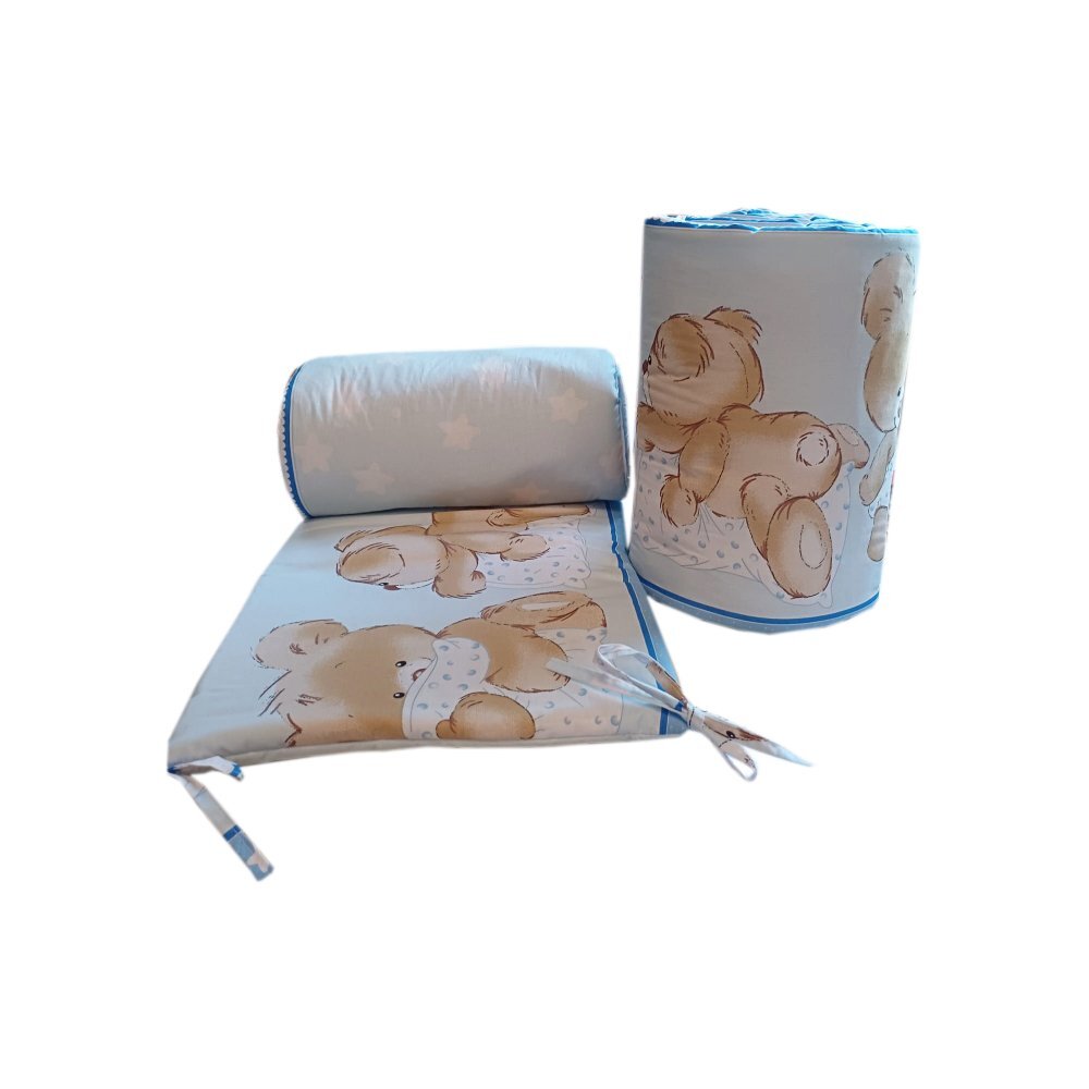 Bebe Royal Set 2 aparatori laterale din bumbac pentru patut 120x60 cm Beberoyal BearsRabbit Albastru
