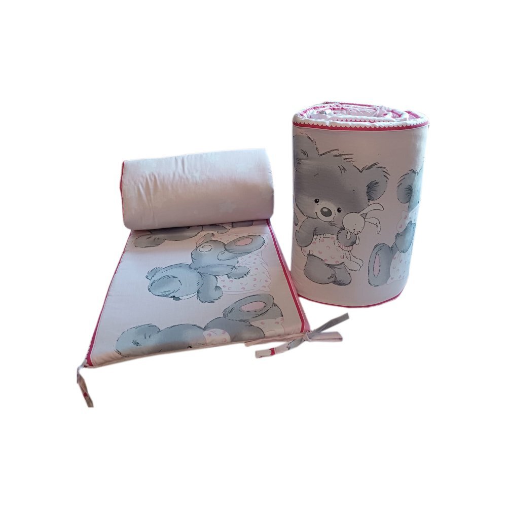Bebe Royal Set 2 aparatori laterale din bumbac pentru patut 120x60 cm Beberoyal BearsRabbit Roz