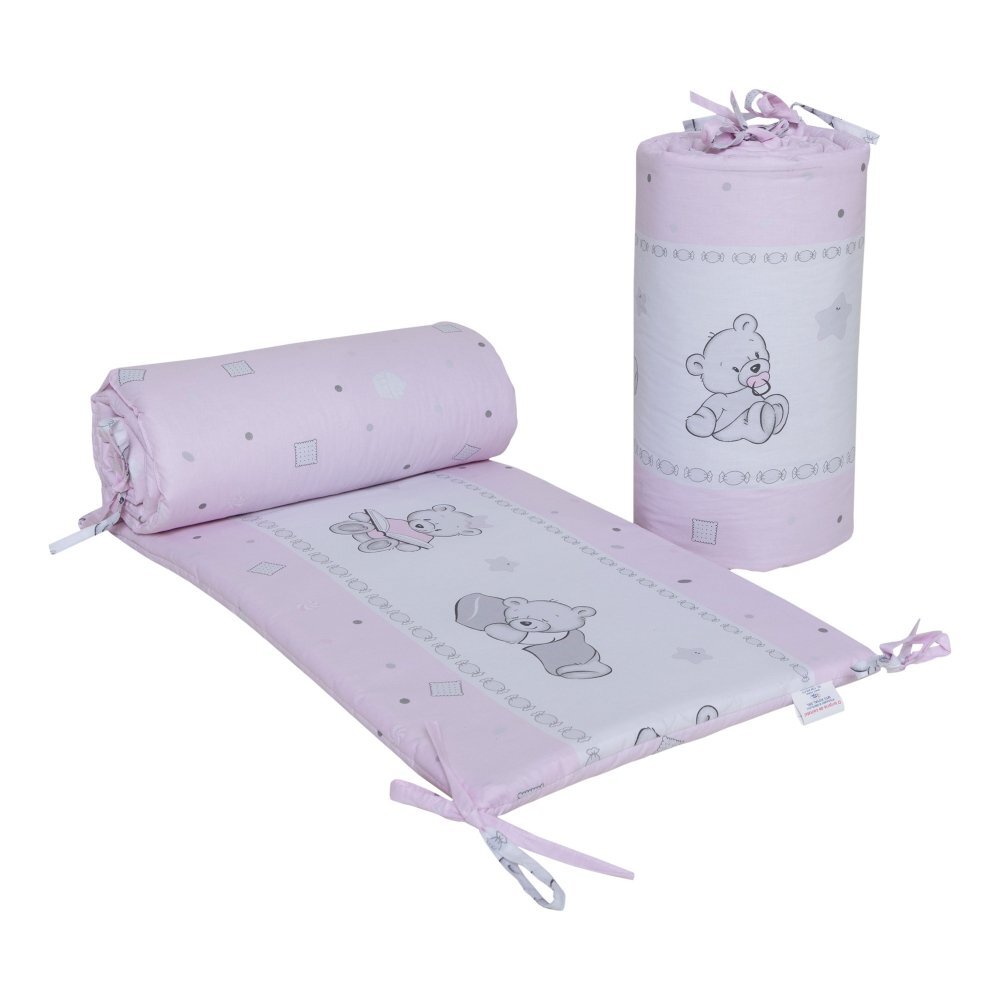Bebe Royal Set 2 aparatori laterale din bumbac pentru patut 120x60 cm Beberoyal BearsToys Roz