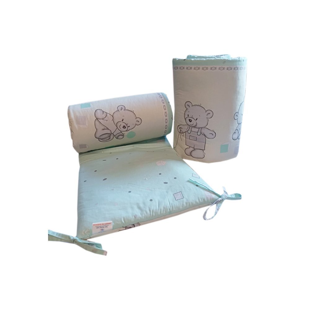 Bebe Royal Set 2 aparatori laterale din bumbac pentru patut 120x60 cm Beberoyal BearsToys Turcoaz
