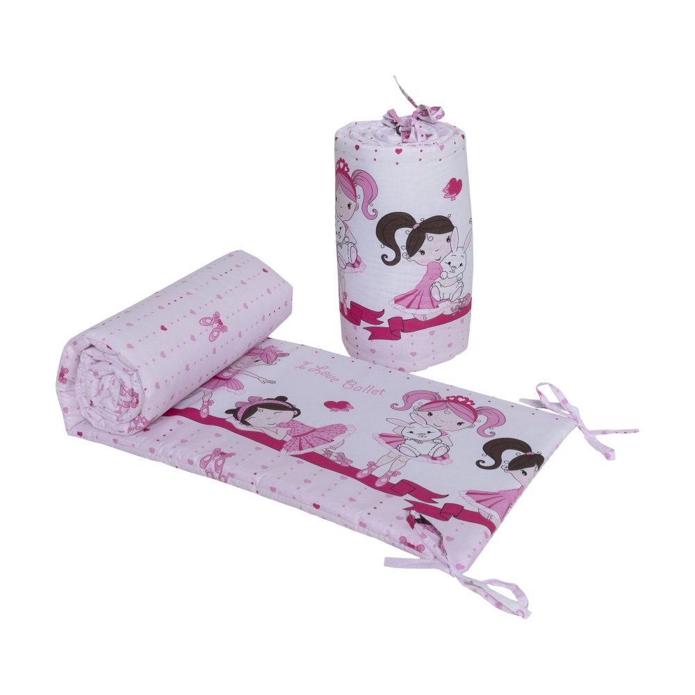 Bebe Royal Set 2 aparatori laterale din bumbac pentru patut 120x60 cm Beberoyal Dancing Girls Roz