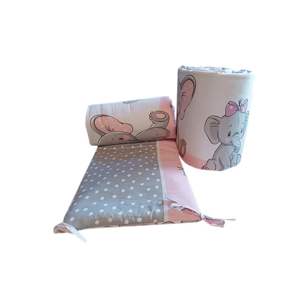 Bebe Royal Set 2 aparatori laterale din bumbac pentru patut 120x60 cm Beberoyal ElefantBirds Pink