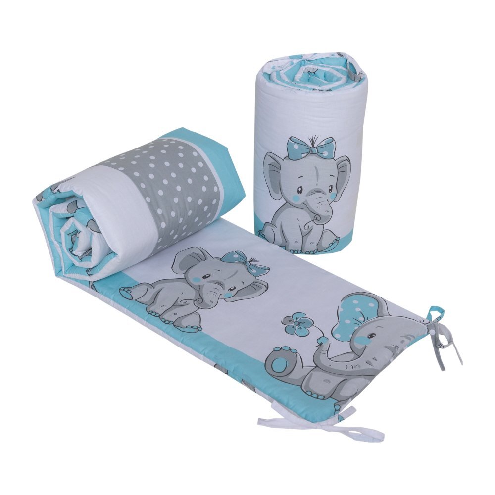 Bebe Royal Set 2 aparatori laterale din bumbac pentru patut 120x60 cm Beberoyal ElephantsBirds Blue