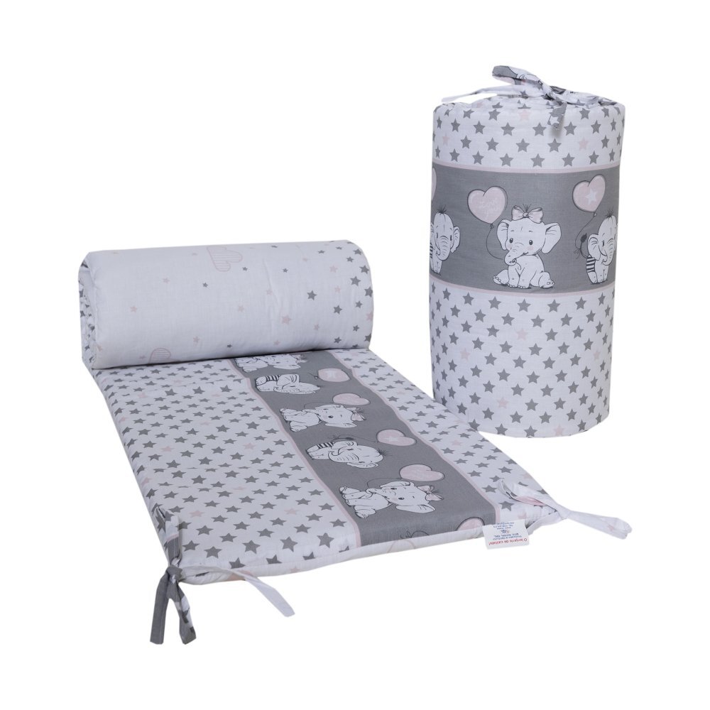 Bebe Royal Set 2 aparatori laterale din bumbac pentru patut 120x60 cm Beberoyal Love Elephants Roz