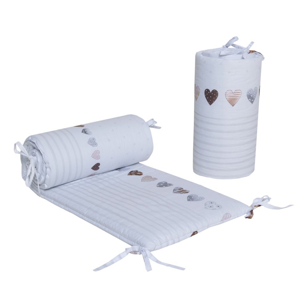 Bebe Royal Set 2 aparatori laterale din bumbac pentru patut 120x60 cm Beberoyal Teddy BearsHearts Alb