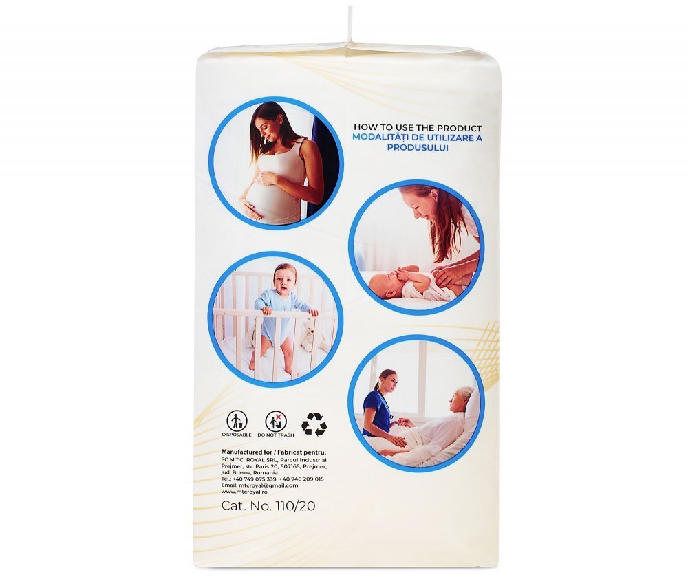 Bebe Royal Set 20 aleze Beberoyal Premium 60x40 cm impermeabile absorbtie 1050 ml fixare autoadeziva 6 straturi