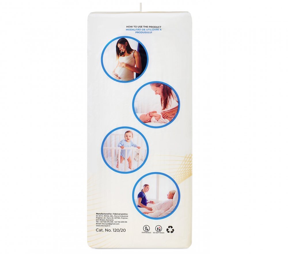 Bebe Royal Set 20 aleze Beberoyal Premium 60x90 cm impermeabile absorbtie 2300 ml fixare autoadeziva 6 straturi