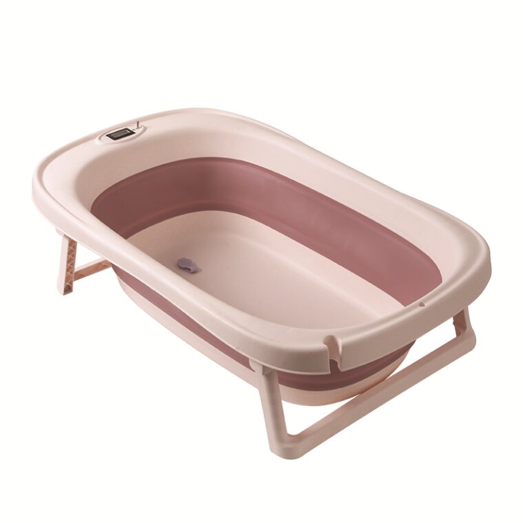 Bebe Royal Set cadita pliabila 81 cm Beberoyal Roz cu termometru digital dop de scurgere si suport textil universal