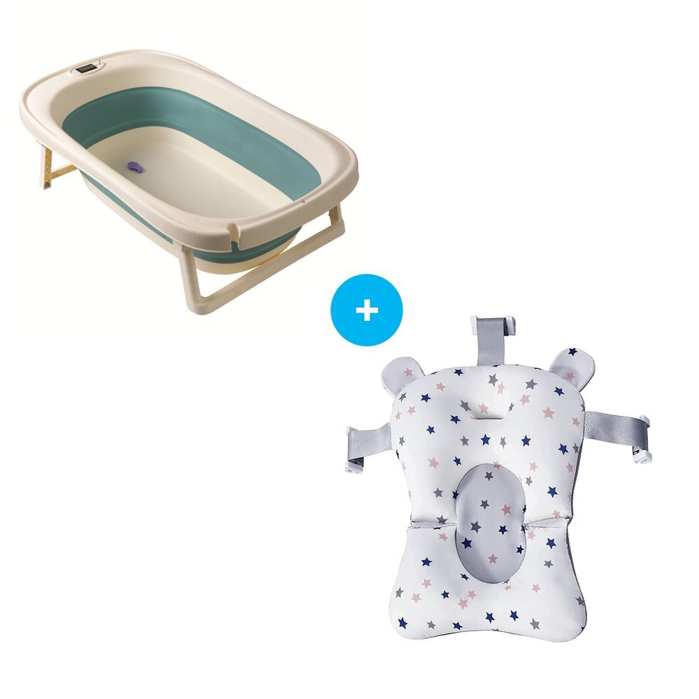 Bebe Royal Set cadita pliabila 81 cm Beberoyal Turcoaz cu termometru digital dop de scurgere si suport textil universal