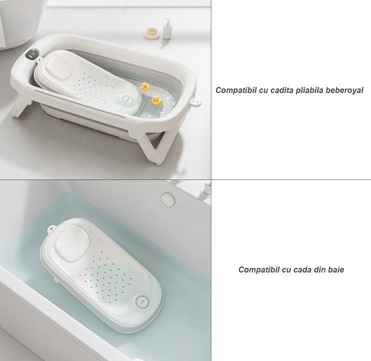 Bebe Royal Set cadita pliabila si suport anatomic Beberoyal Little Joy termometru digital si dop de scurgere