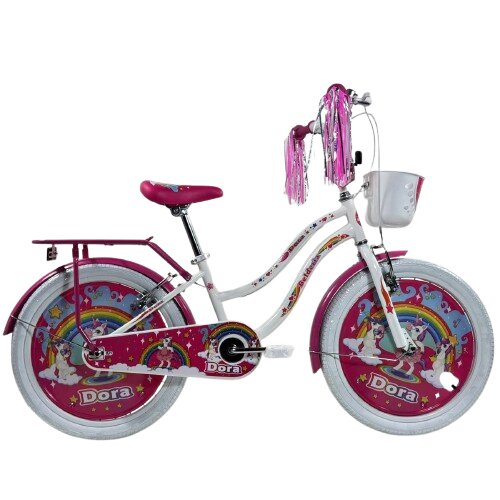 Belderia Bicicleta pentru copii Dora Alb 8-12 ani roti 20 inch frane V-Brake cosulet si portbagaj