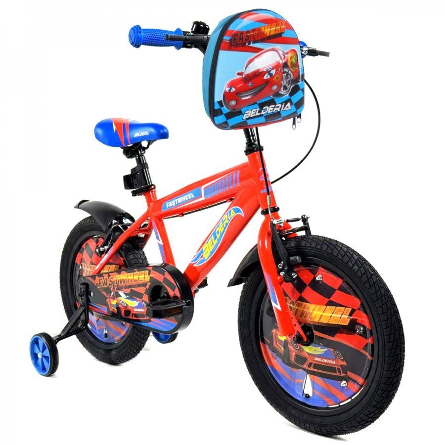 Belderia Bicicleta pentru copii Fastwheel Orange 2-4 ani roti 12 inch roti ajutatoare si frane V-Brake cu ghiozdan