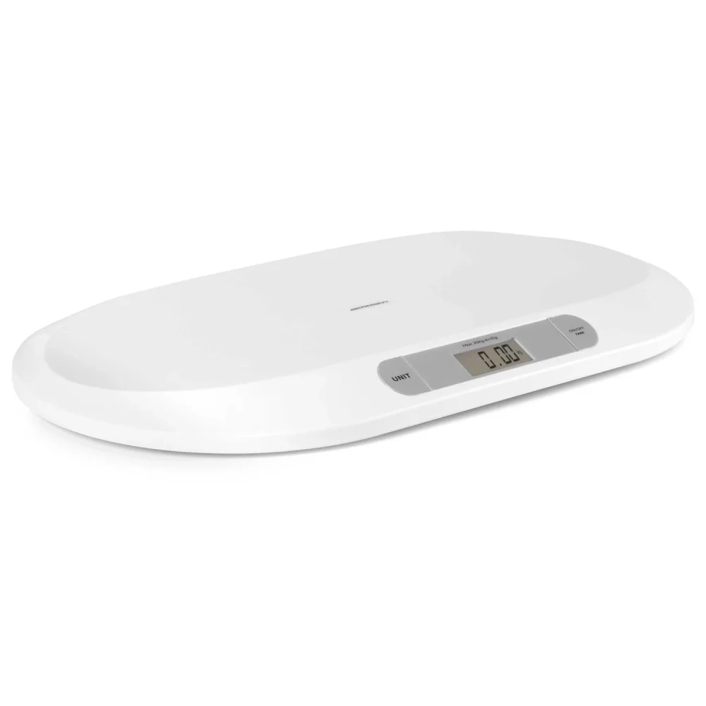 Berdsen Cantar electronic pentru bebelusi Alb cu unitati de masura multipleecran LCDcapacitate maxima 20kgforma ergonomicfunctie Hold indicator baterie descarcata