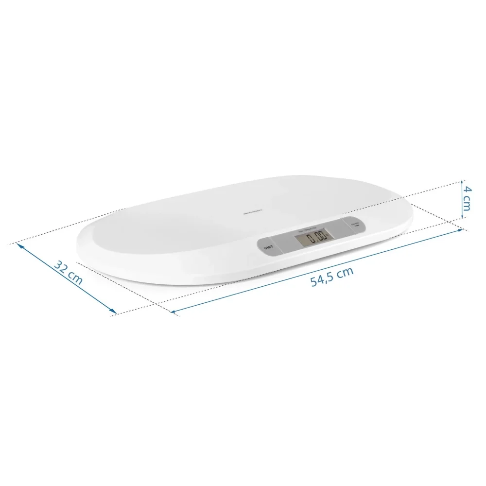 Berdsen Cantar electronic pentru bebelusi Alb cu unitati de masura multipleecran LCDcapacitate maxima 20kgforma ergonomicfunctie Hold indicator baterie descarcata