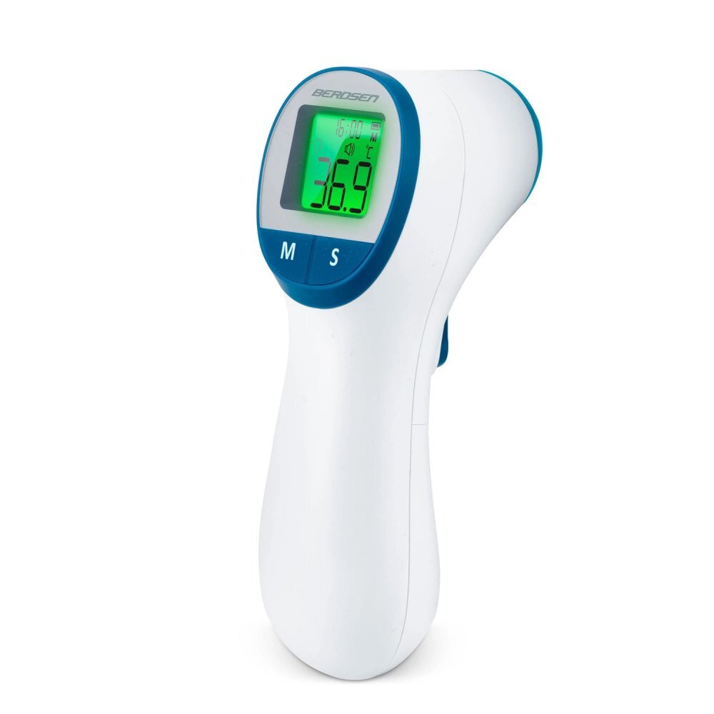 Berdsen Termometru Non contact cu Infrarosu Albafisaj al temperaturii in trei culoriafisaj LCD usor de cititavertizare audiomaner ergonomicTimp de masurare-1 secundaMemorie 30 de masuratori cu inregistrare data si ora