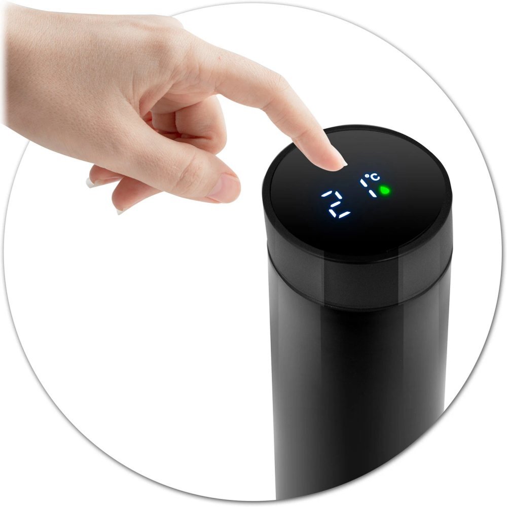 Berdsen Termos cu vid Black 420 ml cu afisaj LCD a temperaturii Tehnologie TermoLite Interior din otel inoxidabil Baza antiderapanta Capac rezistent la scurgeri Aspect modern Pastrare cald 12 ore si rece 24 ore