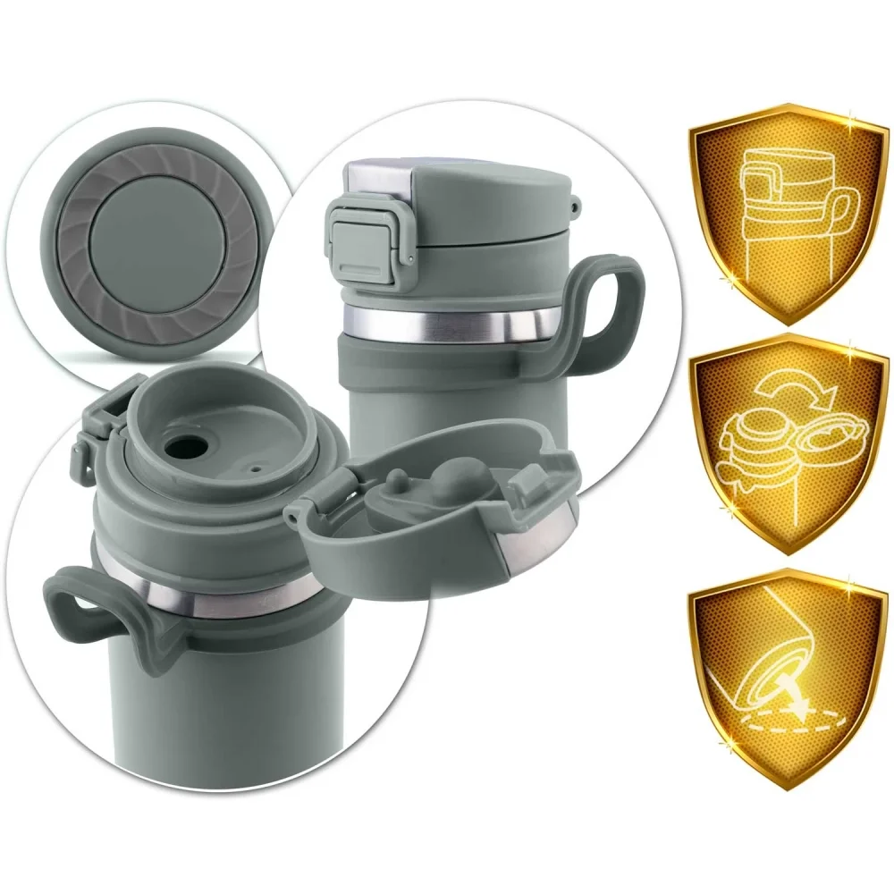 Berdsen Termos cu vid Gri 450 mlinterior din otel inoxidabilmaner practiccapac cu blocarebaza antialunecare