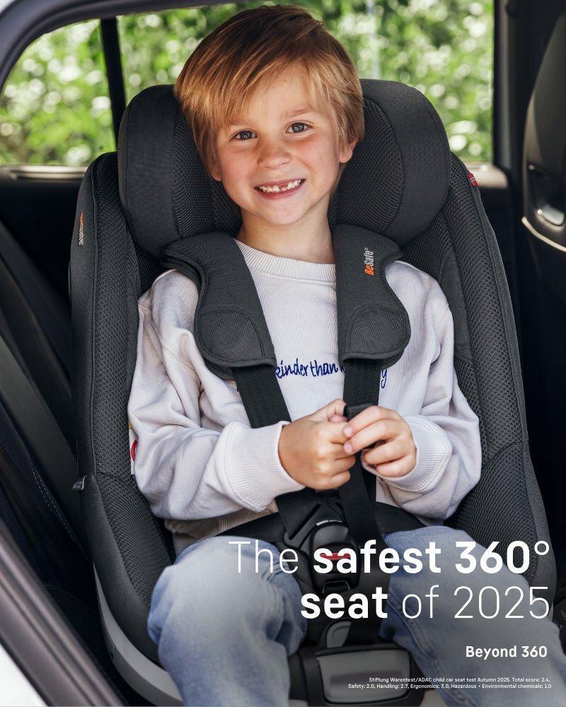 BESAFE Scaun auto pentru copii Beyond Negru SoftBreeze 360 i-size tetiera reglabila testare ADAC