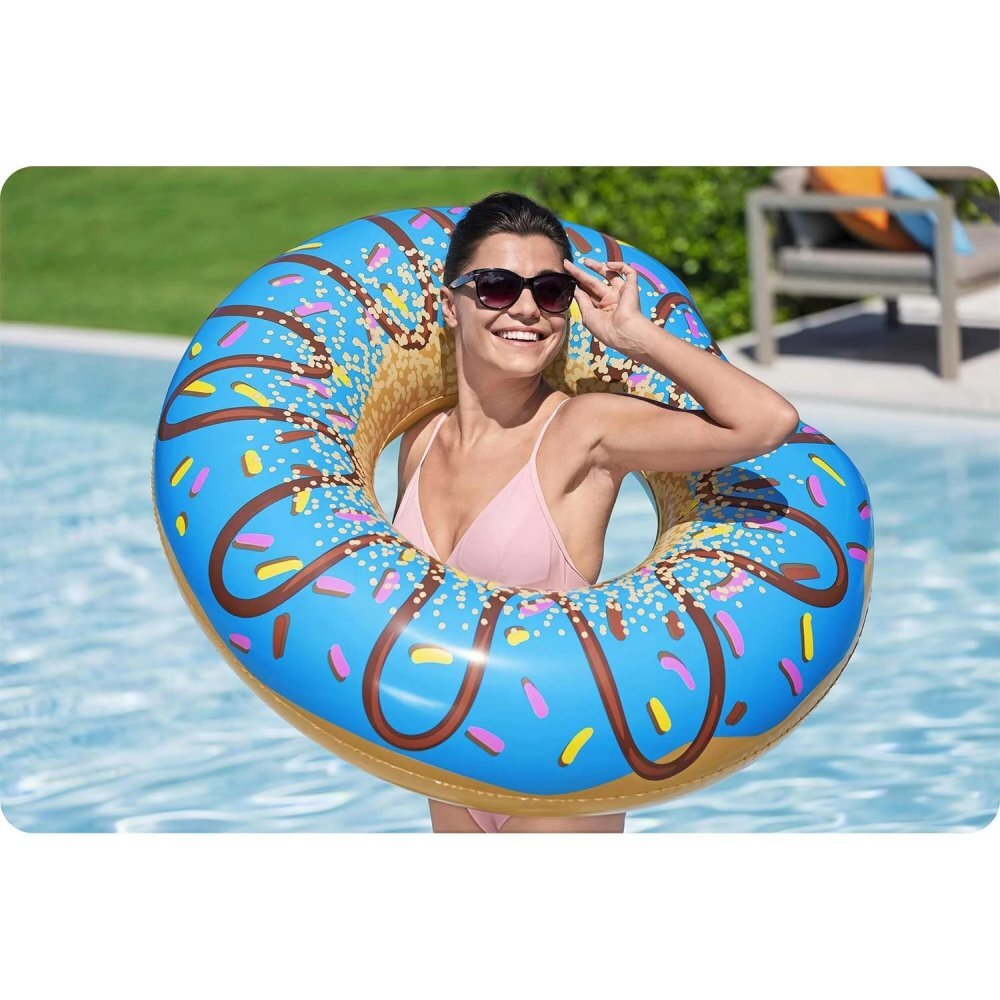 BESTWAY Colac gonflabil Donut Albastru diametru 107 cm pentru copii peste 12 ani Material PVC durabil rezistent la soare si apa sarata Kit de reparatie inclus