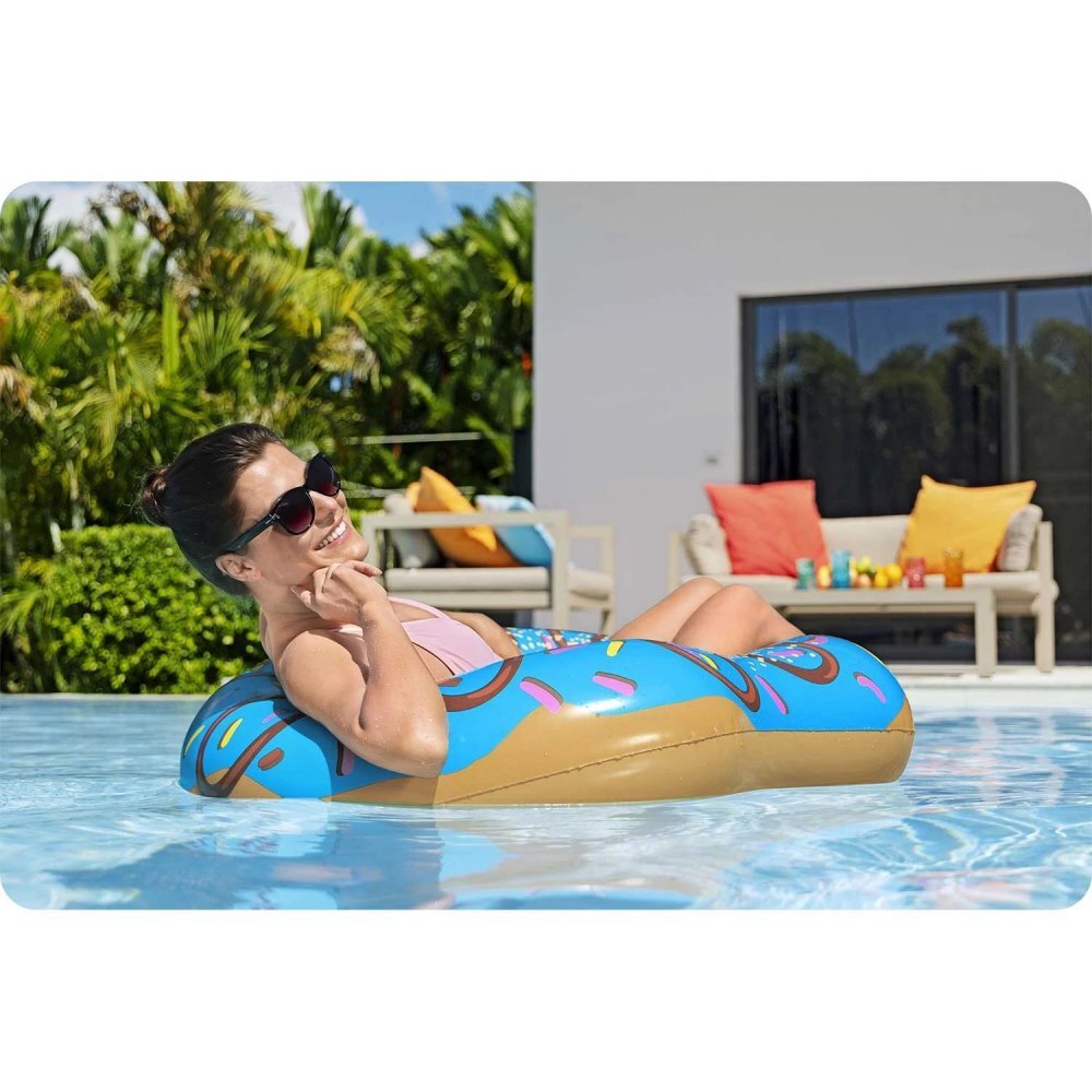 BESTWAY Colac gonflabil Donut Albastru diametru 107 cm pentru copii peste 12 ani Material PVC durabil rezistent la soare si apa sarata Kit de reparatie inclus