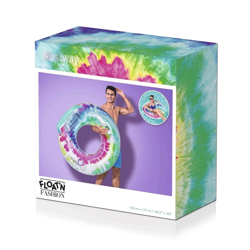 BESTWAY Colac gonflabil Rainbow Splash cu Manere Suport pahar Tetiera Diametru 117 cm Sarcina maxima 90kg