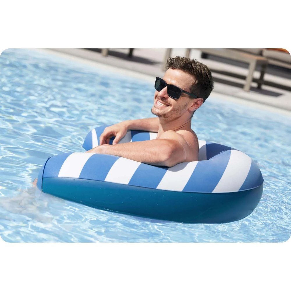 BESTWAY Fotoliu gonflabil pentru inot Comfort Plush AlbastruAlb cu sezut din plasa cu uscare rapida Material PVC rezistent cu suprafata din catifea Greutate admisa 100kg