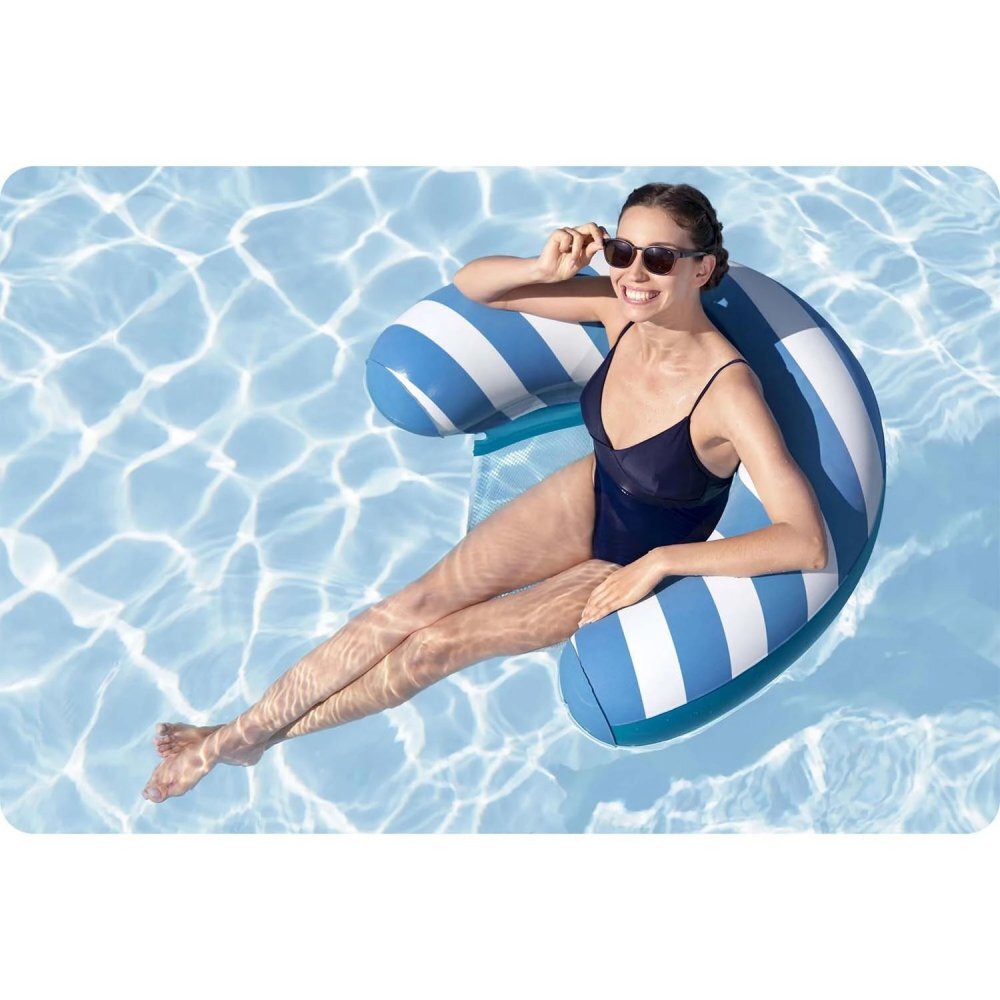 BESTWAY Fotoliu gonflabil pentru inot Comfort Plush AlbastruAlb cu sezut din plasa cu uscare rapida Material PVC rezistent cu suprafata din catifea Greutate admisa 100kg