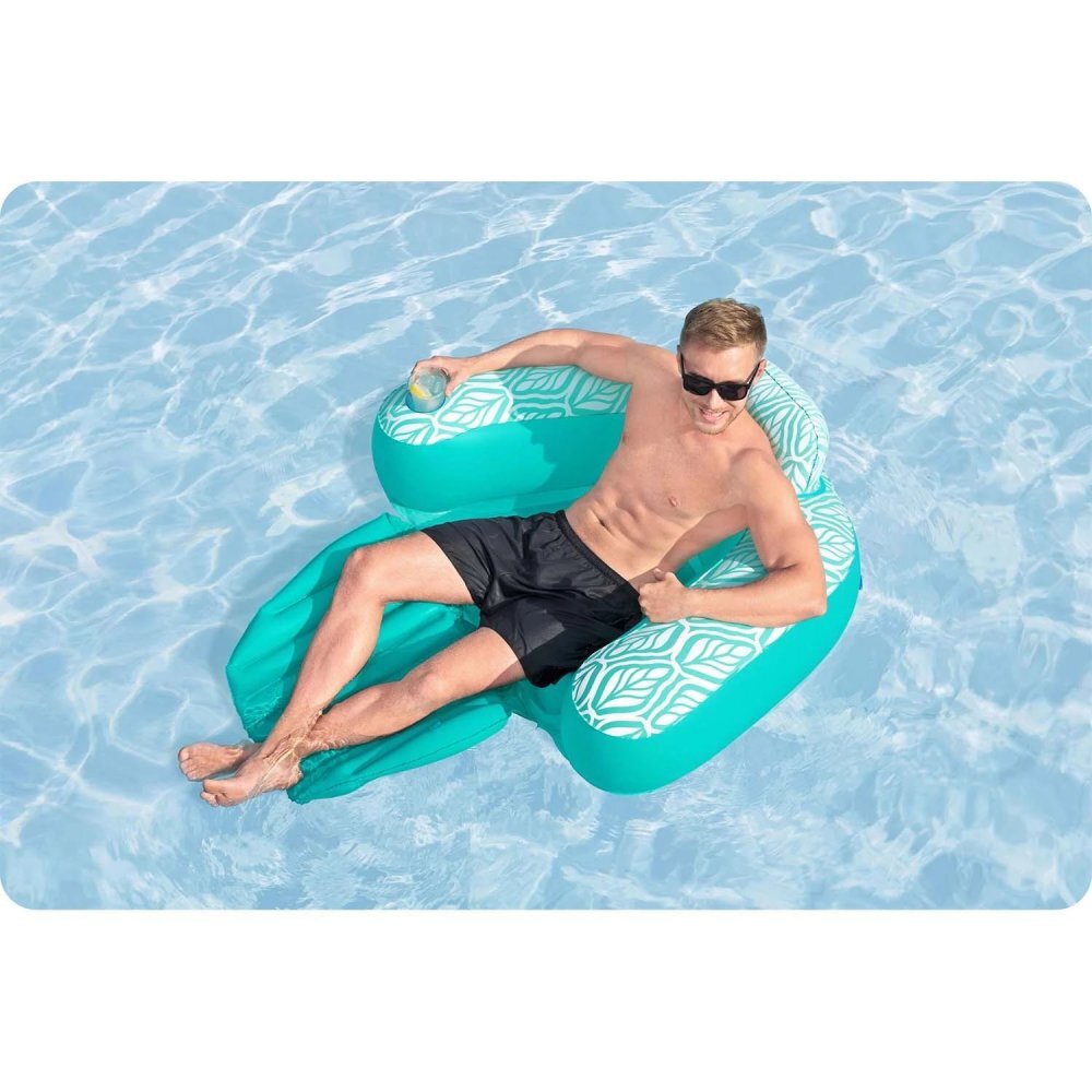 BESTWAY Fotoliu gonflabil pentru plajapiscina Comfort Plush Pro Albastru 145x120 cm cu tetierasuport paharsezut cu orificiimaterial PVC rezistent cu suprafata placuta la atingereSarcina admisa 100 kg