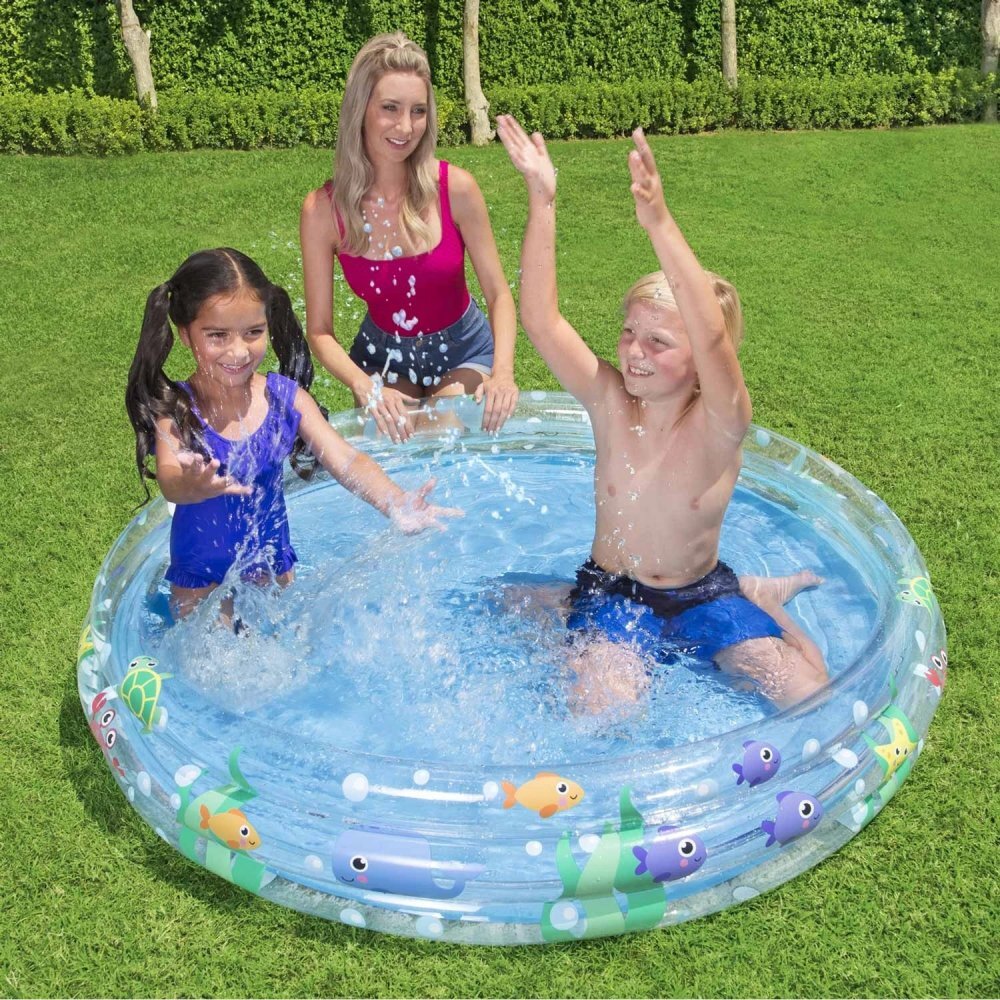 BESTWAY Piscina gonflabila 152x30 cm Deep Waters Albastru 3 inele Material PVC rezistent Capacitate 282 litri Pereti transparenti cu pestisori colorati