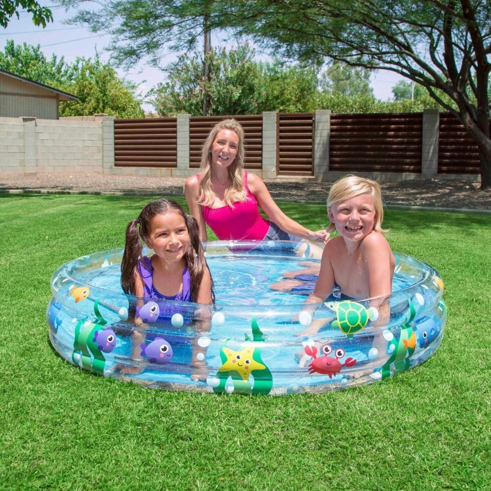 BESTWAY Piscina gonflabila 152x30 cm Deep Waters Albastru 3 inele Material PVC rezistent Capacitate 282 litri Pereti transparenti cu pestisori colorati