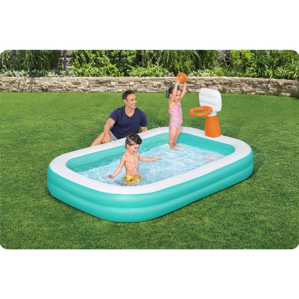BESTWAY Piscina gonflabila DunkN Splash 251x168x102 cm cu cos de baschet si mingie incluse Albastru