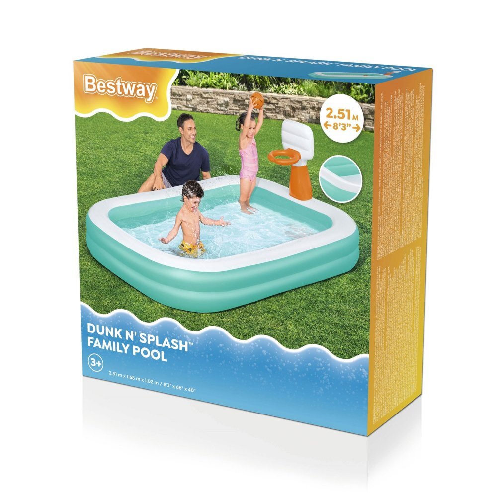 BESTWAY Piscina gonflabila DunkN Splash 251x168x102 cm cu cos de baschet si mingie incluse Albastru
