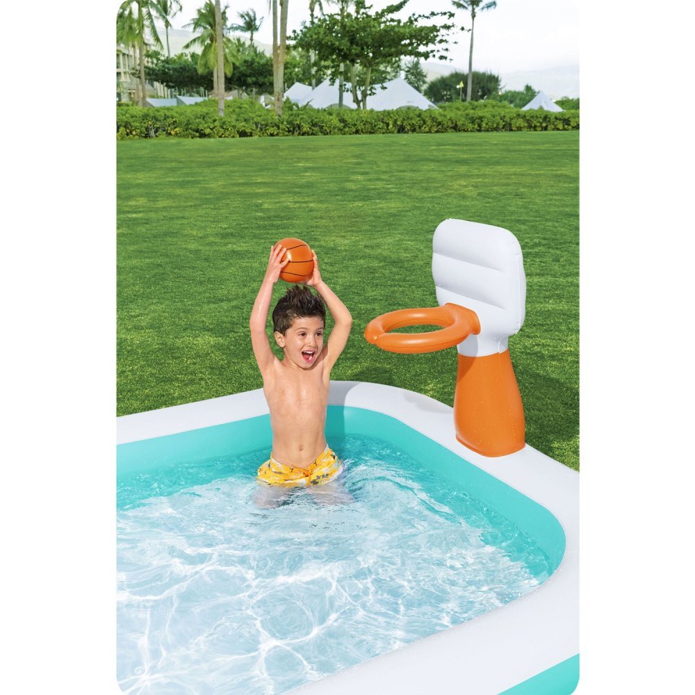 BESTWAY Piscina gonflabila DunkN Splash 251x168x102 cm cu cos de baschet si mingie incluse Albastru