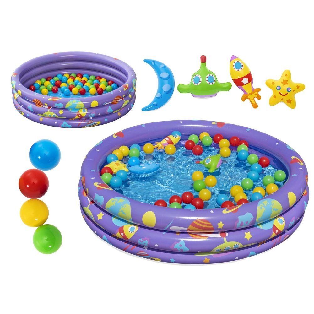 BESTWAY Piscina gonflabila pentru copii 102 x 25 cm cu 50 bile si 4 jucarii gonflabile incluse Mov