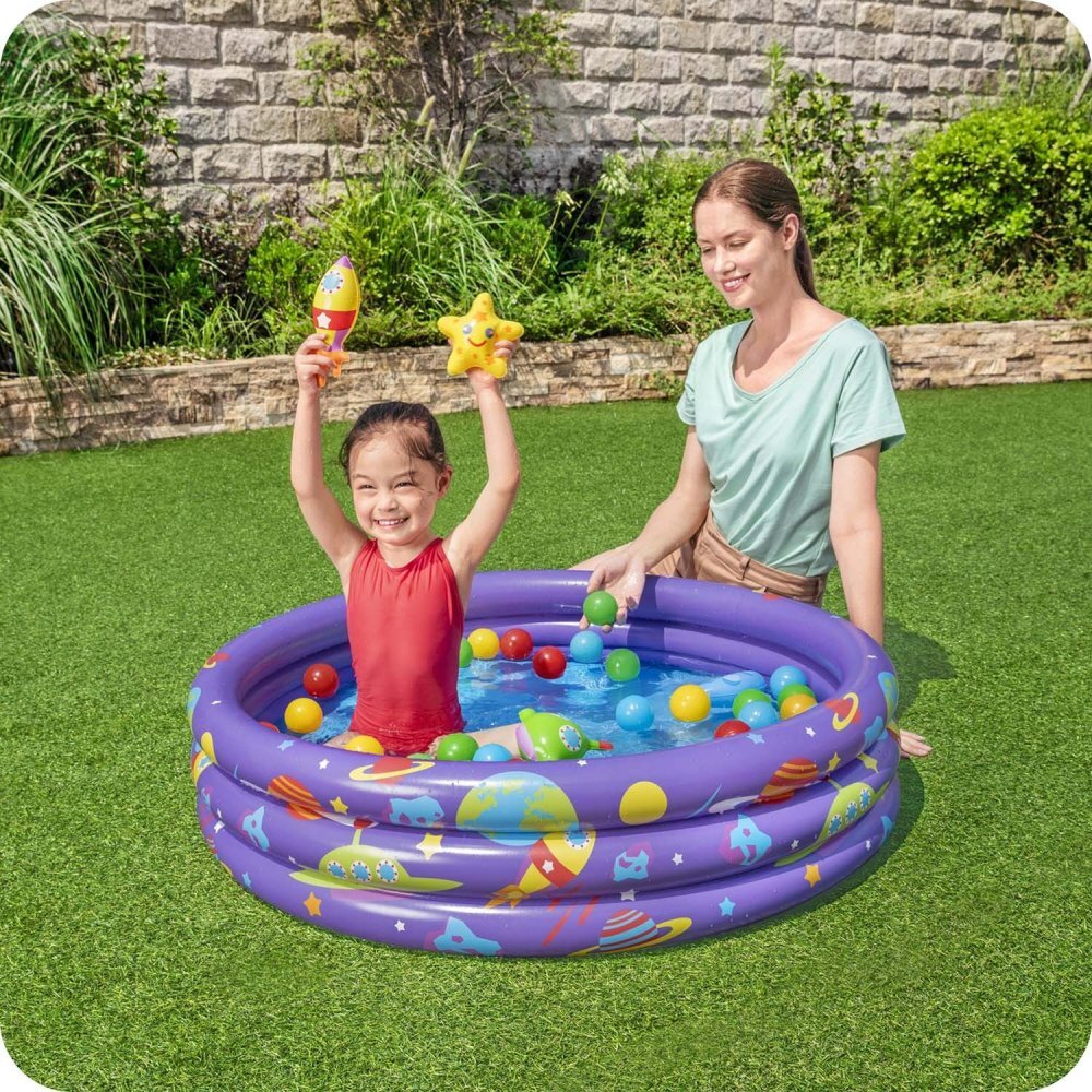 BESTWAY Piscina gonflabila pentru copii 102 x 25 cm cu 50 bile si 4 jucarii gonflabile incluse Mov